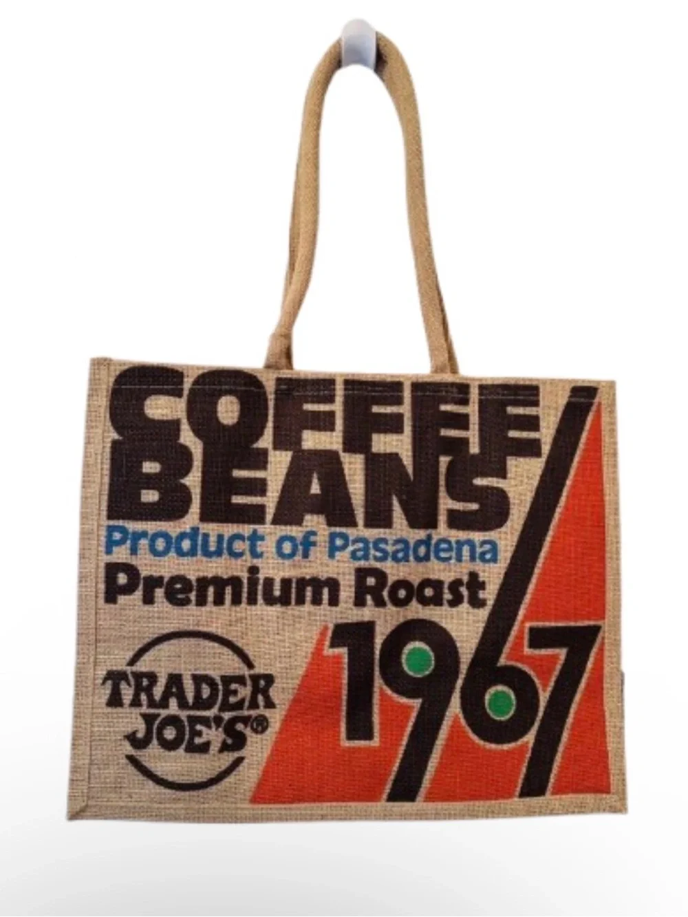 Trader Joe's Tote Bag Jute Burlap 1967 Coffee Beans Graphics 17'L 14